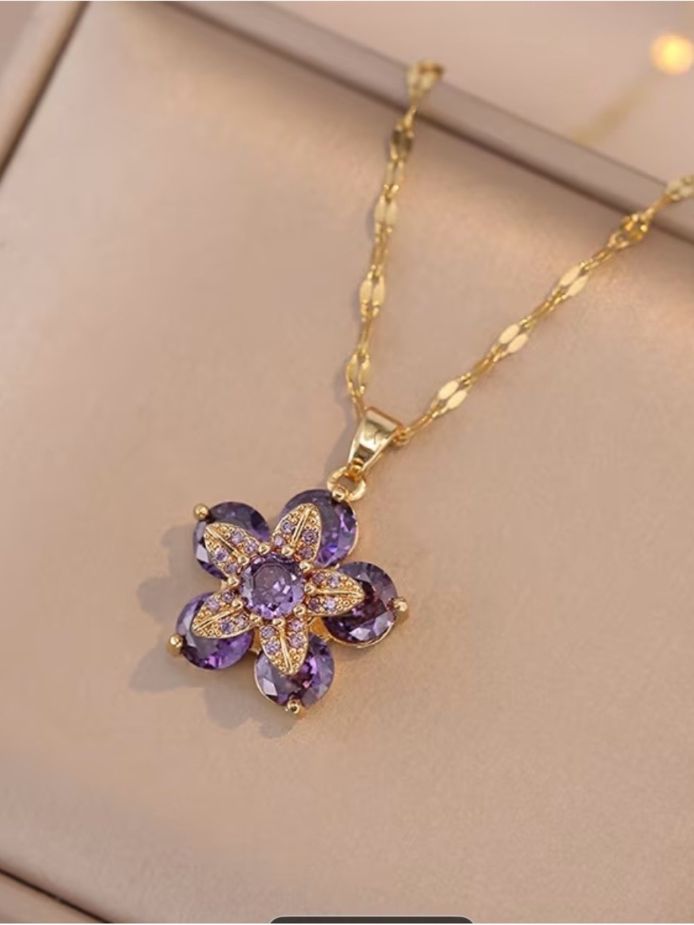 Gorgeous Gold and Purple Gemstone Flower Pendant Necklace - Picture 3 of 8
